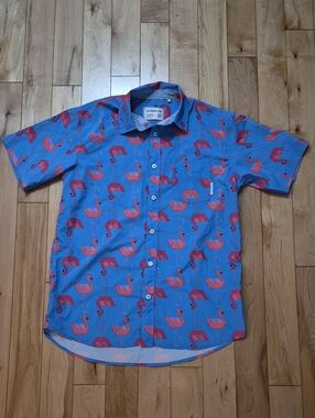 Boys Size 18/20 Sovereign Code Blue Short-Sleeve Shirt with Pink Flamingo Print
